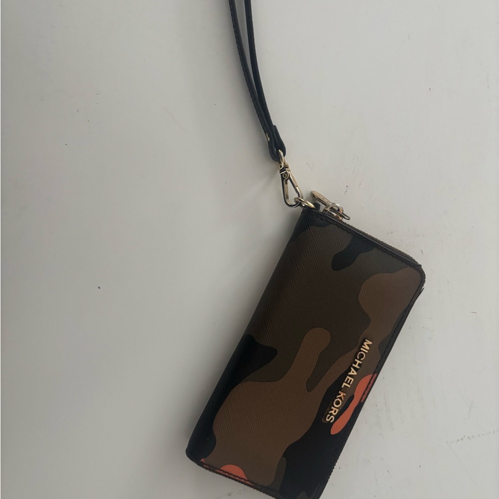 Michael Kors Brown and Black Camouflage Wristlet